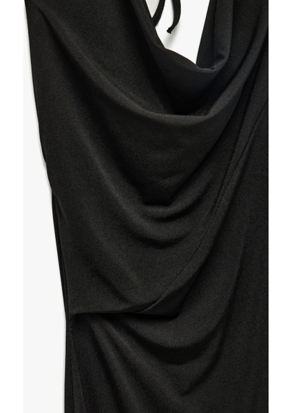 Krep Kumaş Slim Fit Boyundan Bağlamalı Halter Yaka Midi Boy Elbise modelleri