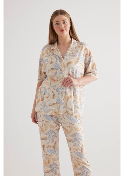 Kadın Plus Size Viscose Kısa Kollu Gömlek Pijama Üstü modelleri