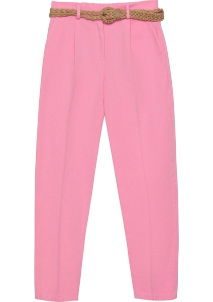 Pembe Hasır Kemerli Pantolon