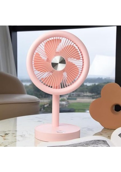 Pembe Taşınabilir Mini USB Fan, 4 Kademe Dönebilen, Lityum Şarjlı, Ev ve Ofis Kullanımı