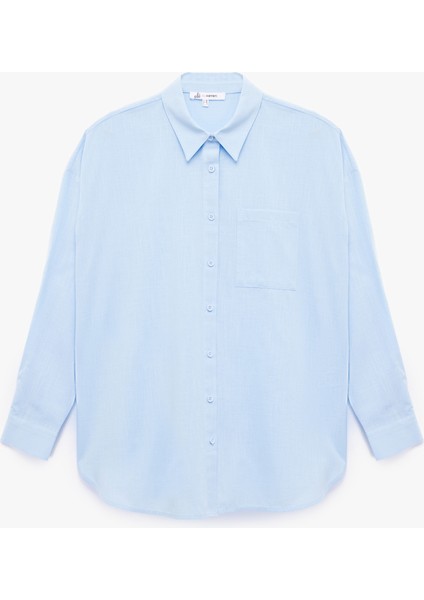 Pamuklu Klasik Yaka Düğmeli Uzun Kollu Oversize Gömlek