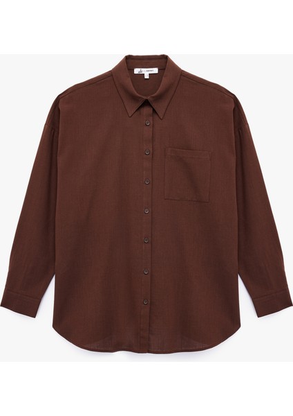 Pamuklu Klasik Yaka Düğmeli Uzun Kollu Oversize Gömlek