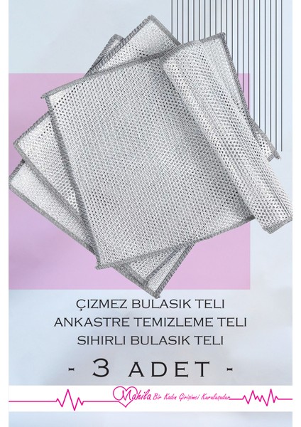 3 Adet Çift Katlı 30X30 Çizmez Bulaşık Teli, Inox Tel
