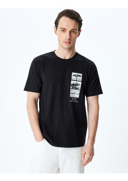 Regular Fit Pamuklu Baskılı Kısa Kollu Bisiklet Yaka Tişört modelleri