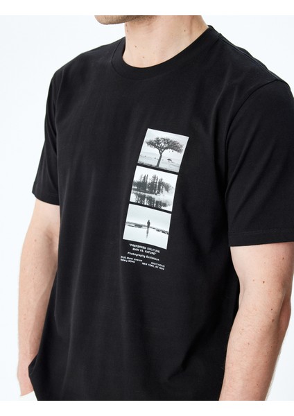 Regular Fit Pamuklu Baskılı Kısa Kollu Bisiklet Yaka Tişört indirimleri