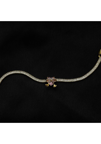 Gold Renk Kalpli Pembe Fiyonk Bileklik