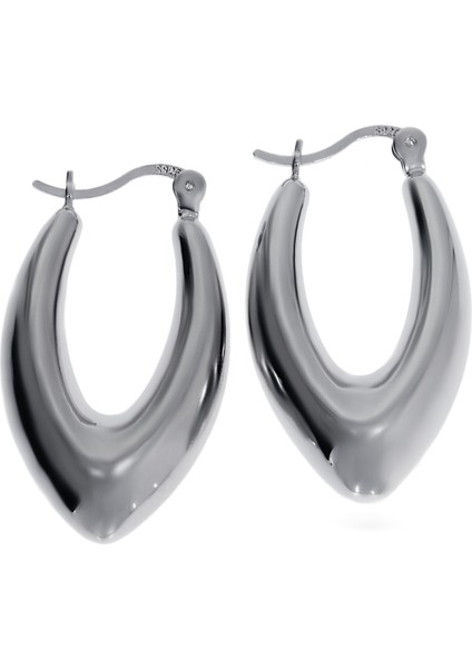 Kadın Oval Silver Renk Gümüş Küpe