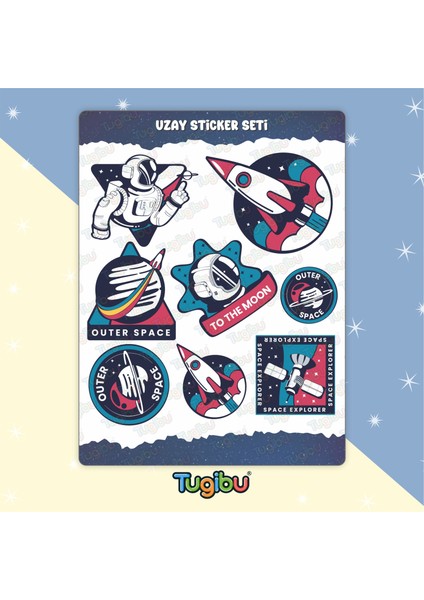 Uzay Sticker Seti, Astronot Temalı Sticker, 8 Adet Uzay Etiket fiyatları