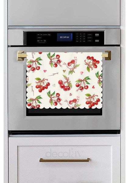 Sulu Boya Kirazlar ve Yazılar Dijital Baskılı Lazer Kesim Dikişsiz Fırın Örtüsü - 40X53CM