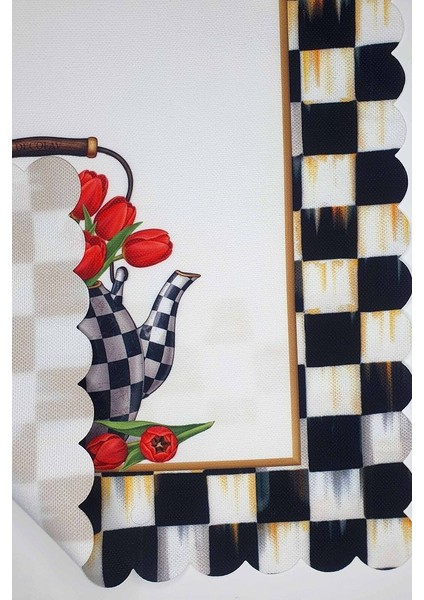 Dama Desenli Lale Çaydanlık Temalı Dijital Baskılı Lazer Kesim Dikişsiz Fırın Örtüsü - 40X52CM fiyatları