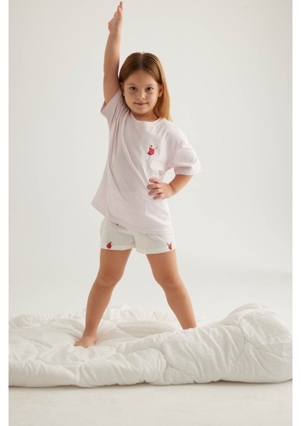 Kız Çocuk Pamuklu Kısa Kollu Şort Pijama Takımı