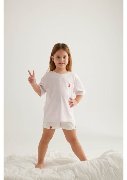 Kız Çocuk Pamuklu Kısa Kollu Şort Pijama Takımı fırsatları
