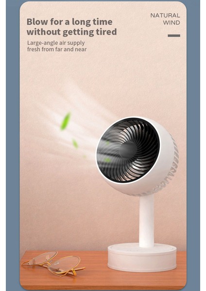 Taşınabilir Mini Şarjlı Masaüstü Fan, 3 Kademe, Hafif ve Kullanışlı, Beyaz Renk