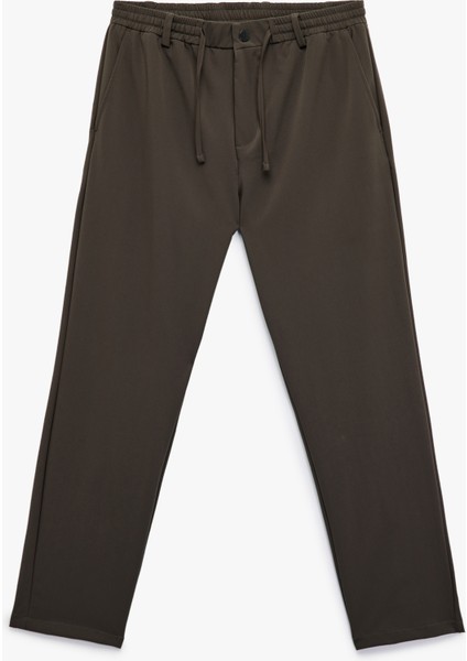 Beli Bağcıklı Düğmeli Duble Paça Esnek Slim Fit Pantolon