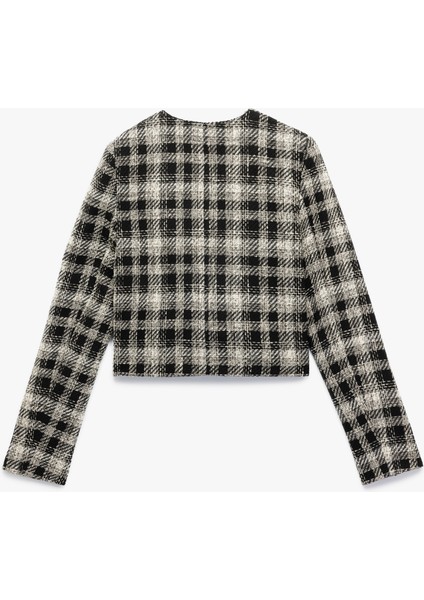 Taşlı Düğme Detaylı Cepli Uzun Kollu Bisiklet Yaka Ekose Tüvit Ceket fiyatları