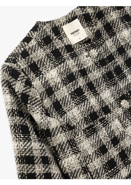 Taşlı Düğme Detaylı Cepli Uzun Kollu Bisiklet Yaka Ekose Tüvit Ceket modelleri