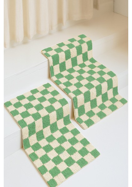 Premium Chess 2 Adet 50X50 Banyo Paspası Kaymaz Taban