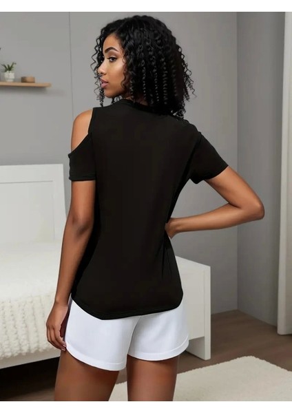 Kadın Kısa Kollu Tek Omuzu Açık Damla Detaylı Viskon Bluz fırsatları