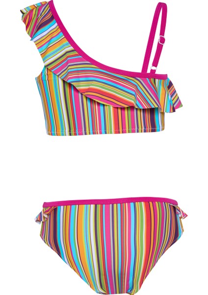 Kız Çocuk Çok Renkli Çizgili Fuşya Biyeli Bikini Takımı 25SG001ST fiyatları