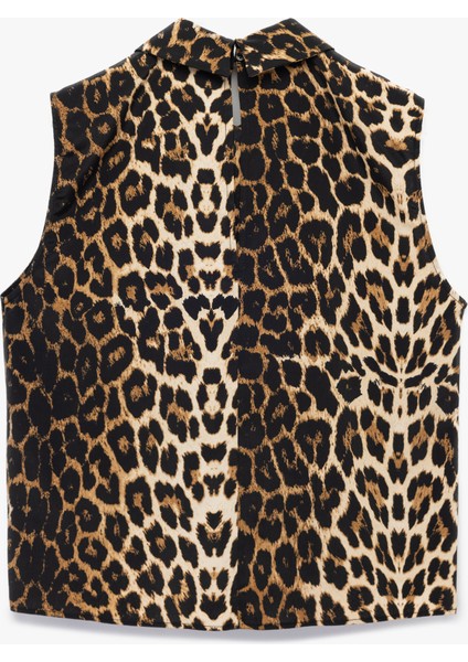 Dik Yaka Kolsuz Leopar Desenli Bluz fiyatları