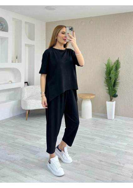 Kadın Kısa Kollu Bisiklet Yaka Viskon Iki Iplik Bluz ve Pantolon Ikili Takım fiyatları