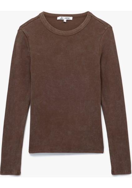 Uzun Kollu Bisiklet Yaka Yıkamalı Pamuklu Basic Tişört