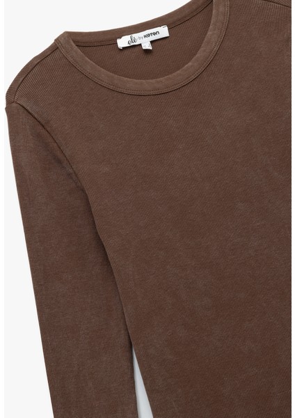 Uzun Kollu Bisiklet Yaka Yıkamalı Pamuklu Basic Tişört modelleri