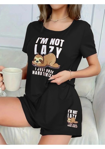 Kadın Kısa Kollu Bisiklet Yaka Baskılı Viskon Bluz ve Şort Ikili Takım