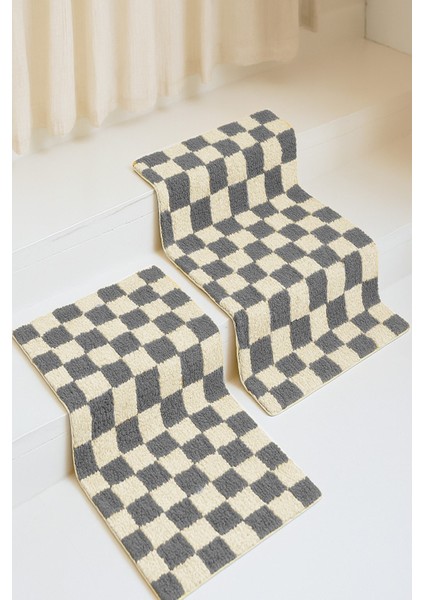 Premium Chess 2 Adet 50X50 Banyo Paspası Kaymaz Taban