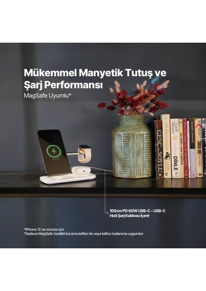 Aircharger Trio Pro Qi2/magsafe Özellikli 15W Iphone/android Özellikli 3’ü 1 Arada iPhone + App