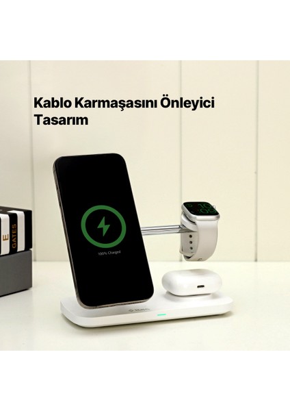Aircharger Trio Pro Qi2/magsafe Özellikli 15W Iphone/android Özellikli 3’ü 1 Arada iPhone + App