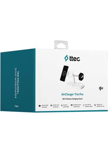 Aircharger Trio Pro Qi2/magsafe Özellikli 15W Iphone/android Özellikli 3’ü 1 Arada iPhone + App