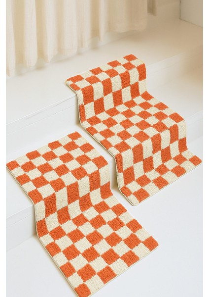 Premium Chess 2 Adet 50X50 Banyo Paspası Kaymaz Taban