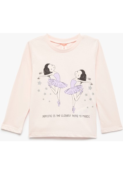 Uzun Kollu Bisiklet Yaka Pamuklu Baskılı Tişört