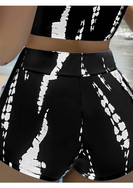 Kadın Büzgü Detay Askılı Crop Mini Tayt Ikili Takım