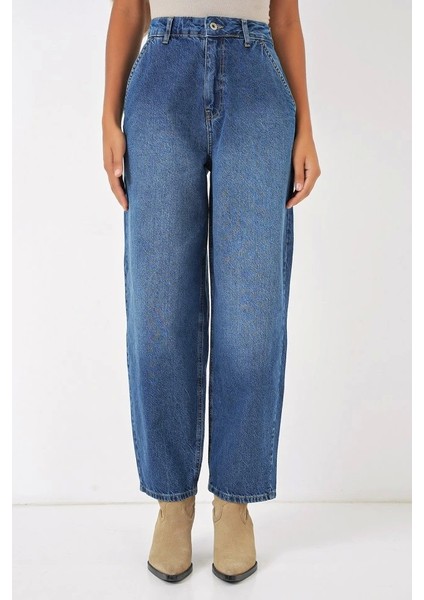 6688 Yüksek Bel Baggy Kot Pantolon - Lacivert fırsatları