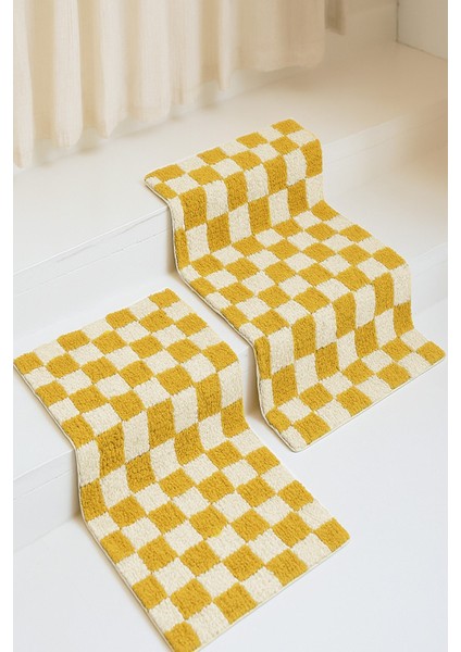 Premium Chess 2 Adet 50X50 Banyo Paspası Kaymaz Taban