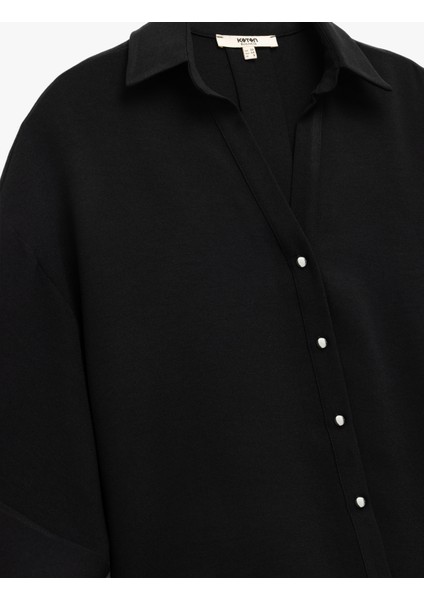 Krep Kumaş 3/4 Kollu Oversize Gömlek modelleri