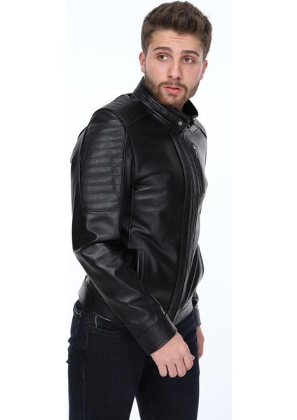 Hakiki Deri Siyah Fermuarlı Üç Cepli Erkek Deri Ceket modelleri
