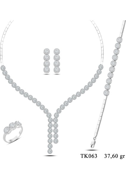 925 Ayar Gümüş 4 mm Taşlı Pırlanta Montür Çift Salkım Su Yolu Set