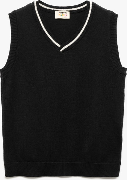 Regular Fit Şerit Detaylı Kolsuz V Yaka Triko Süveter modelleri