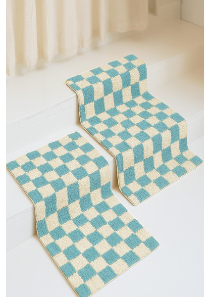 Premium Chess 2 Adet 50X50 Banyo Paspası Kaymaz Taban