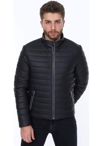 Hakiki Deri Siyah Şişme Fermuarlı Erkek Deri Ceket fiyatları