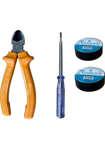 Elektrikçi Seti 160 mm Yan Keski Kontrol Kalemi 2 Adet Elektrik Bandı