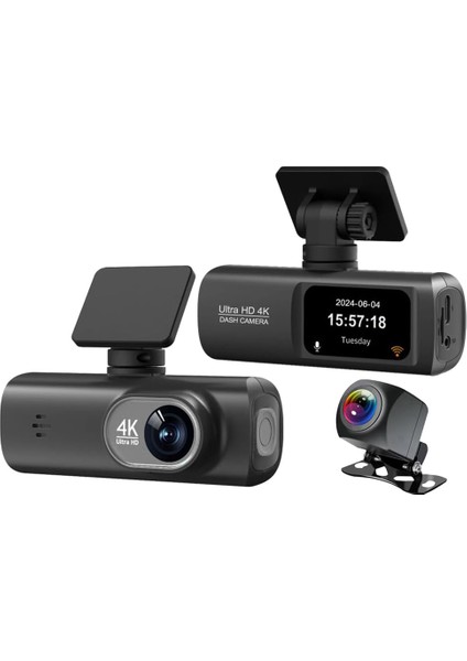 Hd Araç Kamerası Çift Yönlü Dash Cam - 4K UHD Ön ve 1080P Fhd Arka Kameralı, Wifi ve Telefon Uygulaması ile Kontrol, 64GB Sd Kart Desteği (Dahil Değildir), Park Modu, Döngüsel Kayıt V22
