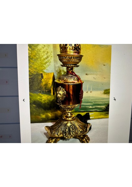 1960'S Fransız 52 cm Boyunda Bronz Dan Aslan Figürlü ve Ayaklı Gaz Lambası Formunda Abajur