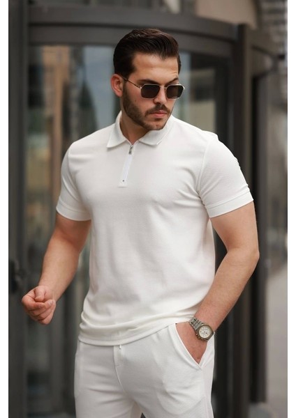 Erkek Yakalı Fermuarlı T-Shirt Pantolon Ikili Rahat Takım modelleri