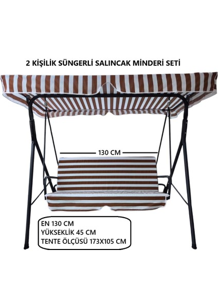 Salıncak Lüks Kılıf Seti Minderli 2 Kişilik 130X 45 Kahverengi - Beyaz