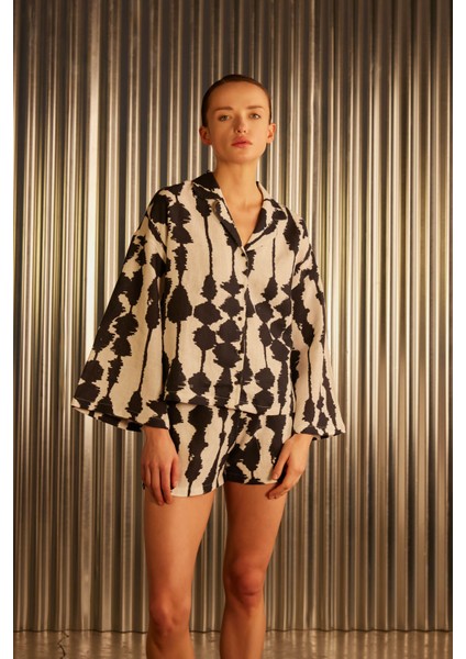 Kadın Keten Dokuma Yırtmaç Detaylı Gömlek indirimleri