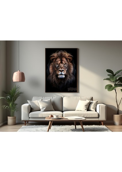 Metal Çerçeveli Gerçek Camlı Tablo - Dijital Baskı - Aslan